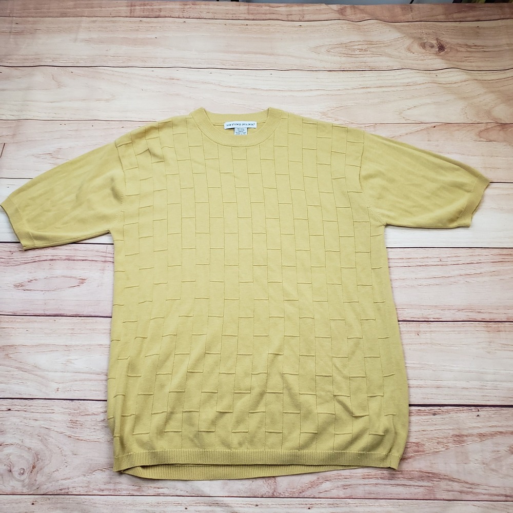 Irvine Park‎ Sweater Shirt Mens XL Yellow Short Sleeve Textured Knit Crew Neck